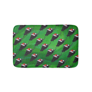 Tapis De Bain Motif Festif de chat noir sur vert