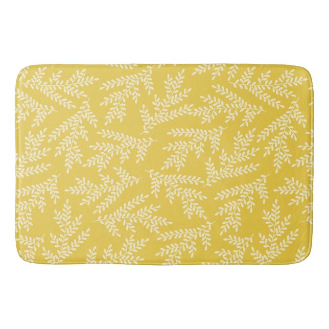 Tapis De Bain Motif Feuille moderne de moutarde jaune (Devant)