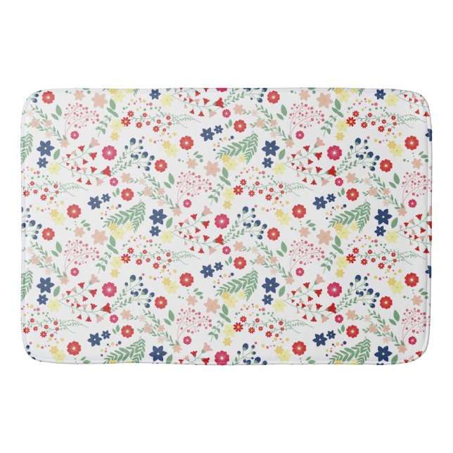 Tapis De Bain Motif Fleur sauvage simple blanc (Devant)