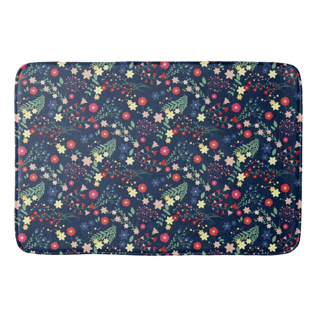 Tapis De Bain Motif Fleur sauvage simple bleu marine (Devant)