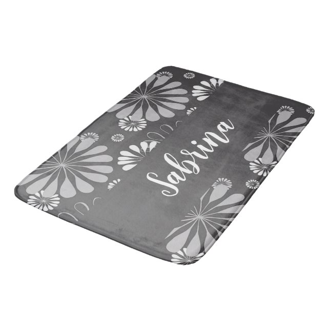 Tapis De Bain Motif floral blanc et gris (Angle)