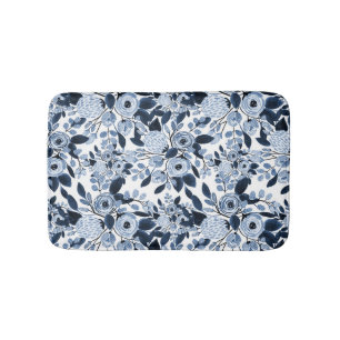 Tapis De Bain Motif floral bleu marine Pastel