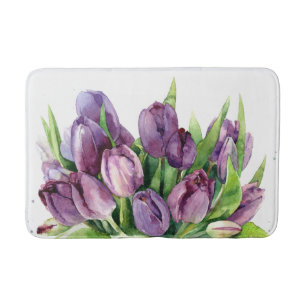 Tapis De Bain Motif floral d'aquarelle de tulipes pourpres
