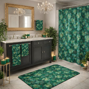 Tapis De Bain Motif floral de trèfle vert émeraude 