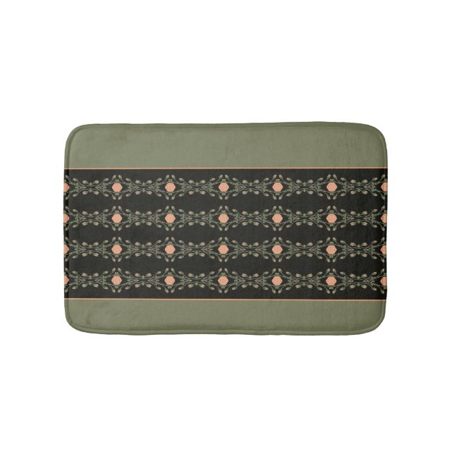 Tapis De Bain Motif Floral Délicat Vert Et Pêche (Devant)