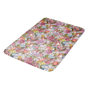 Tapis De Bain Motif floral Foliage Oiseaux Papillons Peony