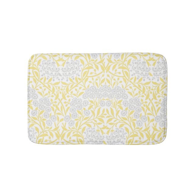 Tapis De Bain Motif floral gris jaune de damassé (Devant)