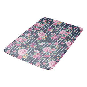 Tapis De Bain Motif floral sur le feuillage Rose rayé rose pourp