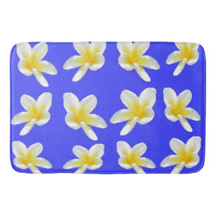 Tapis De Bain Motif Frangipani Bleu Et Jaune,