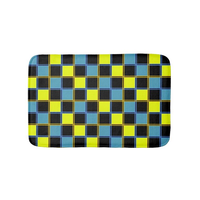 Tapis De Bain Motif géométrique à damiers bleu jaune (Devant)