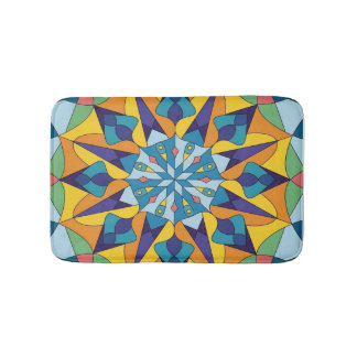 Tapis De Bain Motif géométrique fractal bleu et jaune