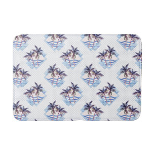 Tapis De Bain Motif géométrique pourpre de palmier d'aquarelle
