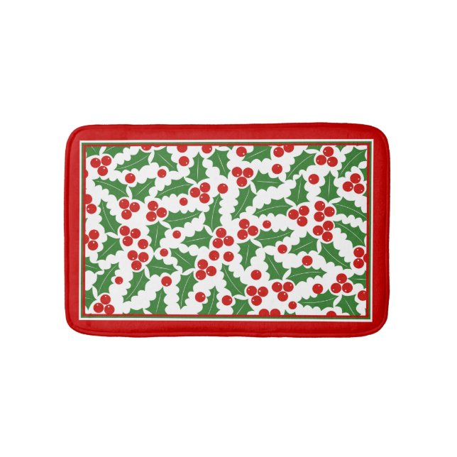 Tapis De Bain Motif Holly berry et frontière rouge Noël (Devant)