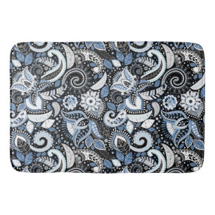 Tapis De Bain Motif imprimé paisley blanc et bleu