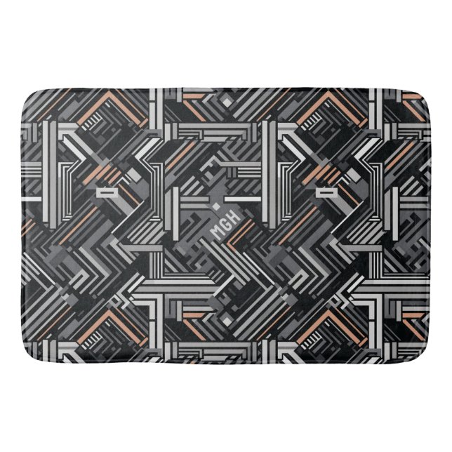 Tapis De Bain Motif industriel Abstrait Monogramme personnalisé (Devant)