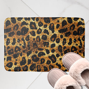 Tapis De Bain Motif Léopard Marron Doré Pailleté Luxe