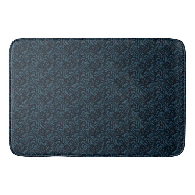 Tapis De Bain Motif Masculin Dark Damask bleu Black Swirl (Devant)