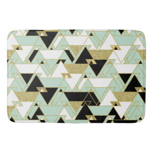 Tapis De Bain Motif Mint Gold Black White Boho Glam Triangles