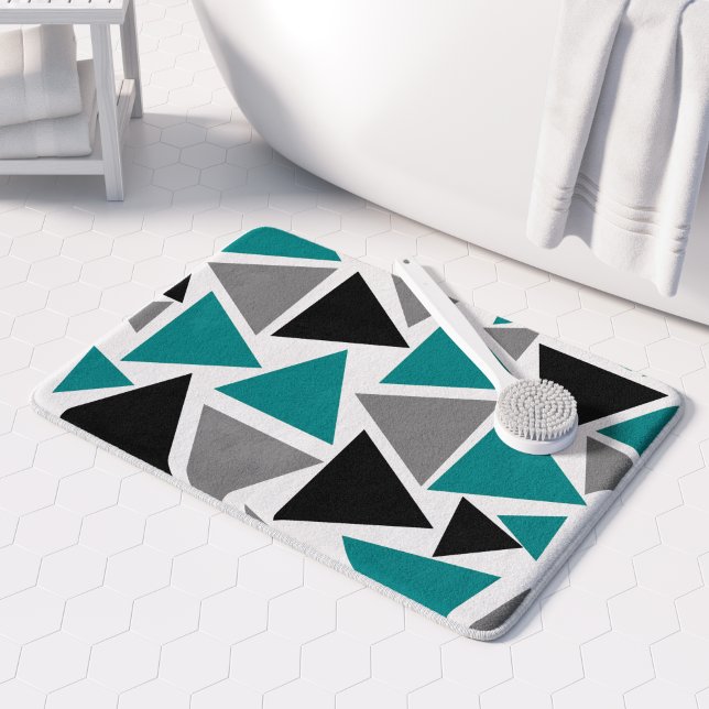 Tapis De Bain Motif moderne Turquoise gris noir blanc triangle (Créateur téléchargé)