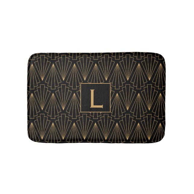Tapis De Bain Motif Monogram Gold et Black Art Déco (Devant)