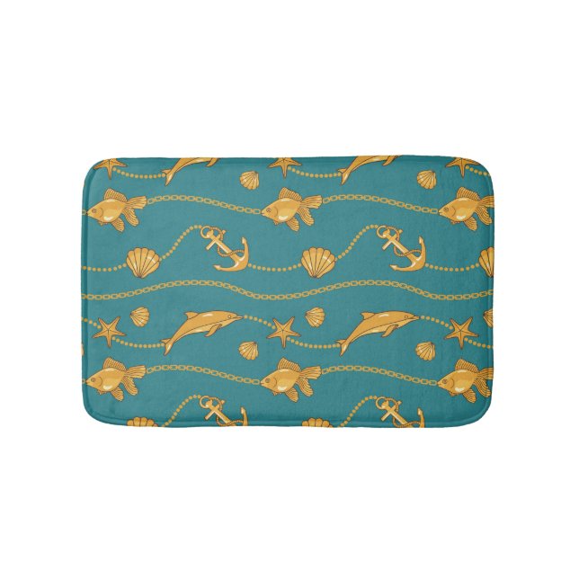 Tapis De Bain Motif nautique d'or (Devant)