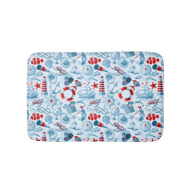 Tapis De Bain Motif Nautique Rouge Blanc Et Bleu (Devant)