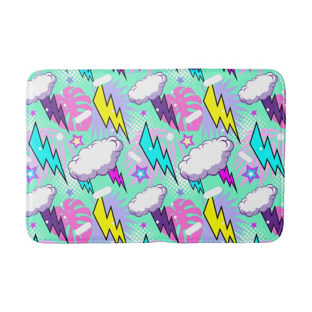 Tapis De Bain Motif Neon Lightning Bolts & Stars (Devant)