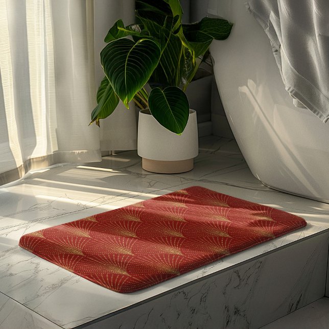 Tapis De Bain Motif or art déco sur arrière - plan rouge (Créateur téléchargé)