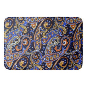 Tapis De Bain Motif Paisley Bohème Navy et Orange Vibrant