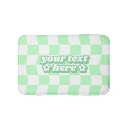 Tapis De Bain Motif Pastel Green White Checkerboard Slogan
