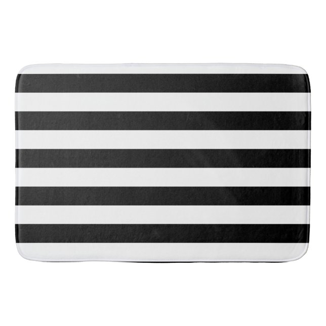 Tapis De Bain Motif rayé noir et blanc classique (Devant)