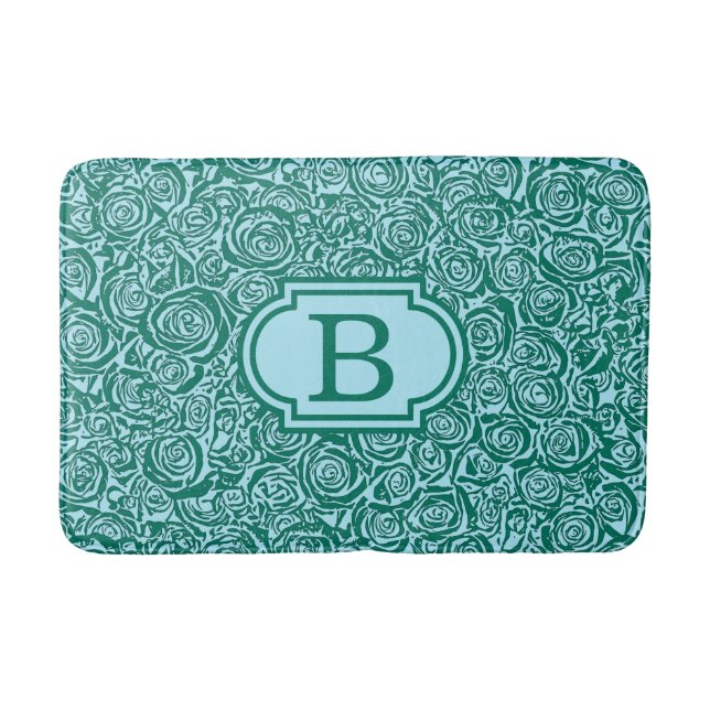 Tapis De Bain Motif Rose Abstrait moderne, Turquoise et Aqua (Devant)