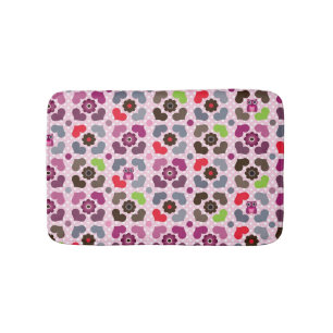 Tapis De Bain motif rose de fleurs et de hiboux