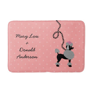 Tapis De Bain Motif rose de jupe de caniche rétro et noir de les