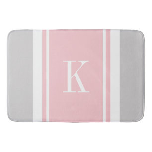 Tapis De Bain Motif rose gris de rayures de monogramme fait sur