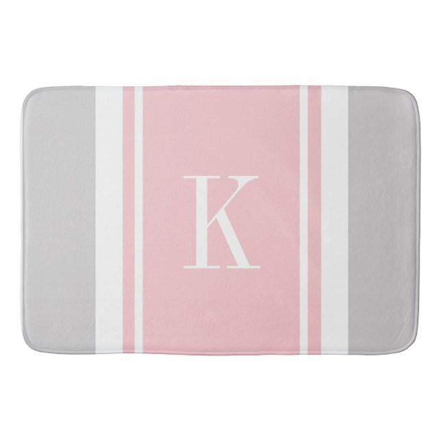 Tapis De Bain Motif rose gris de rayures de monogramme fait sur (Devant)