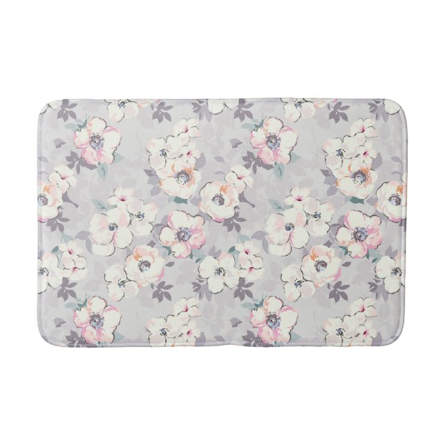 Tapis De Bain Motif rose mou d'aquarelle du monogramme | (Devant)