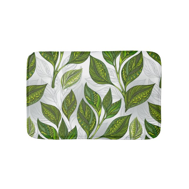 Tapis De Bain Motif sans couture avec Feuilles de thé vert (Devant)
