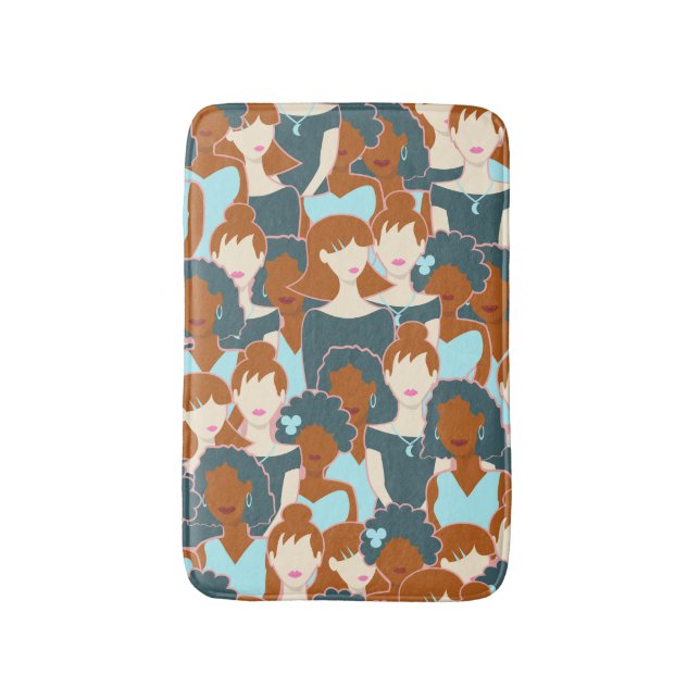Tapis De Bain Motif sans couture avec filles noires et blanches (Devant (Vertical))