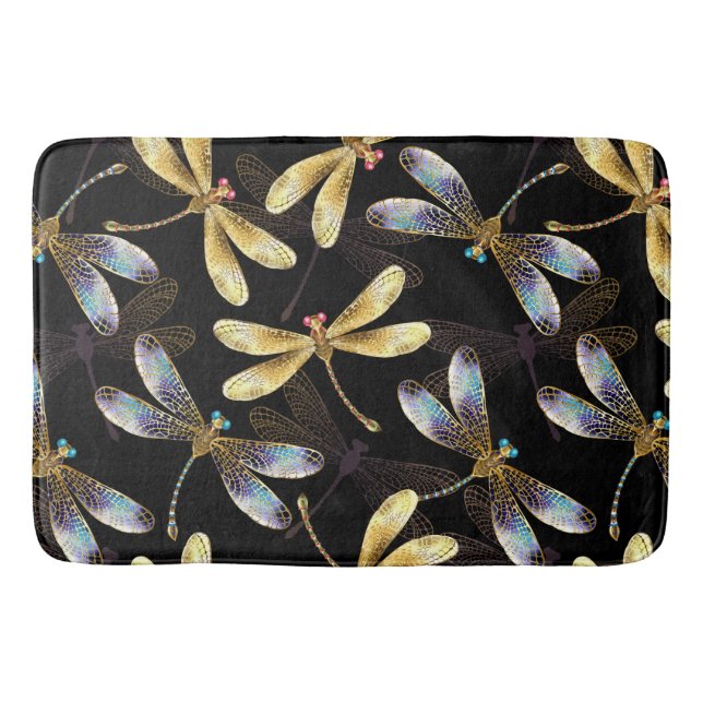Tapis De Bain Motif sans couture avec libellules d'or (Devant)
