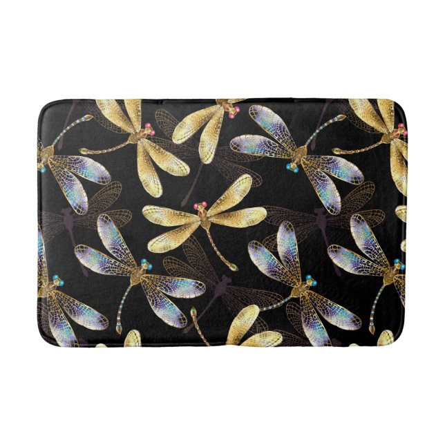 Tapis De Bain Motif sans couture avec libellules d'or (Devant)