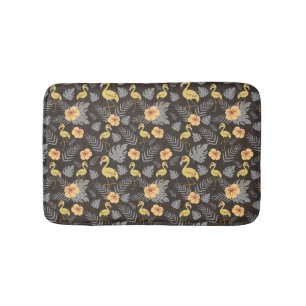 Tapis De Bain motif sans couture Flamant rose avec fleurs et feu