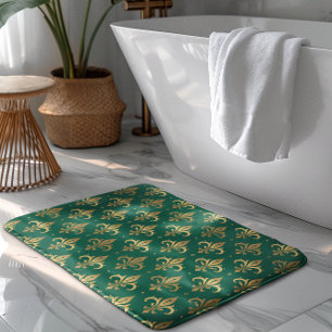 Tapis De Bain Motif sans soudure à fleur de lis or sur vert