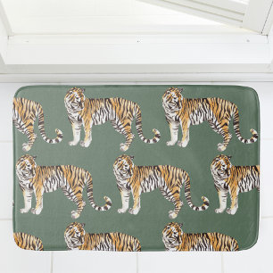 Tapis De Bain Motif sauvage des tigres d'aquarelle tropicale mod