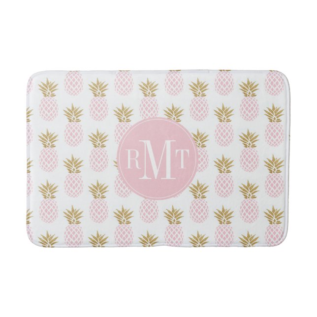 Tapis De Bain Motif tropical d'ananas d'or élégant de faux (Devant)