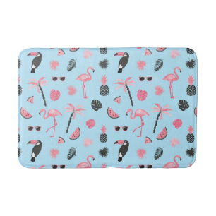 Tapis De Bain Motif tropical d'été rose et bleu