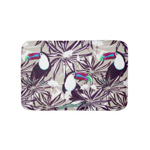 Tapis De Bain Motif tropicale avec palmiers et oiseaux.