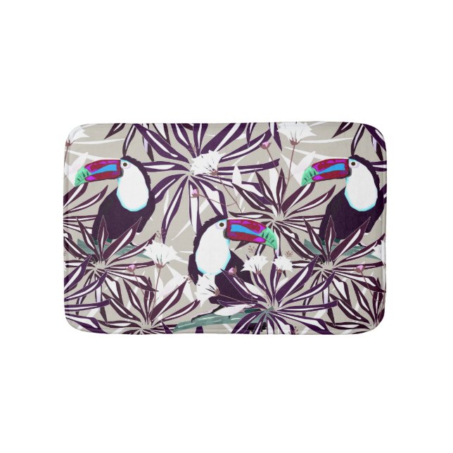 Tapis De Bain Motif tropicale avec palmiers et oiseaux. (Devant)