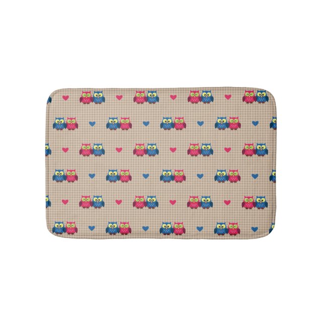 Tapis De Bain Motif vérifié avec des hiboux d'amour (Devant)