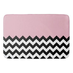 Tapis De Bain Motif Zigzag noir et blanc, Chevron, rose